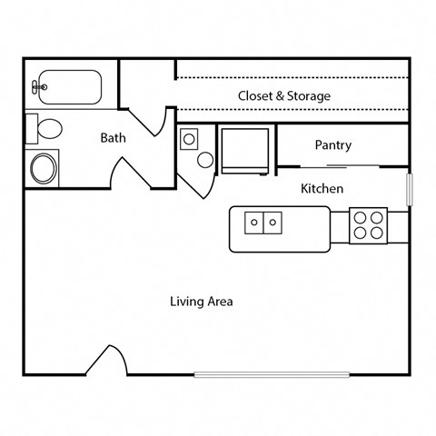 Floor plan for studio, 1 bath, 600 sqft